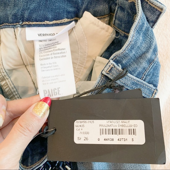 NWT Paige Verdugo Ankle Skinny Jean Beaded Sides - Picture 7 of 14